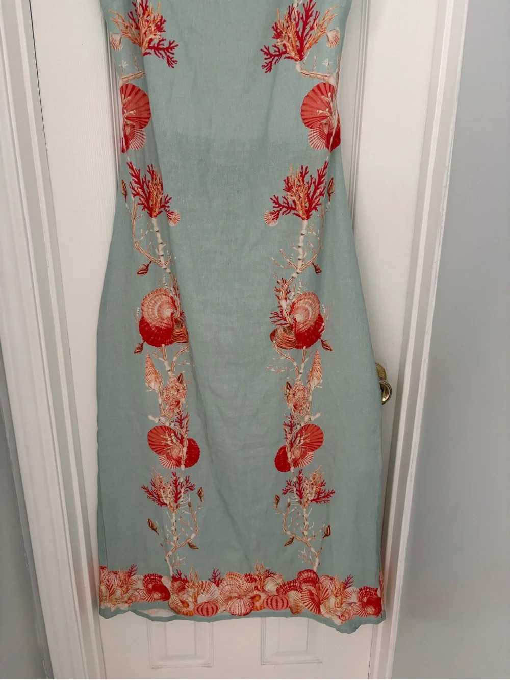 NWT Caroline Constas Coral Shell Print Linen Maxi Dress Medium - Picture 5 of 11